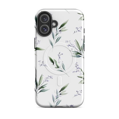 'Botanical Sprigs' iPhone 16 Plus MagSafe tough phone case - protective glossy case NZ Australia
