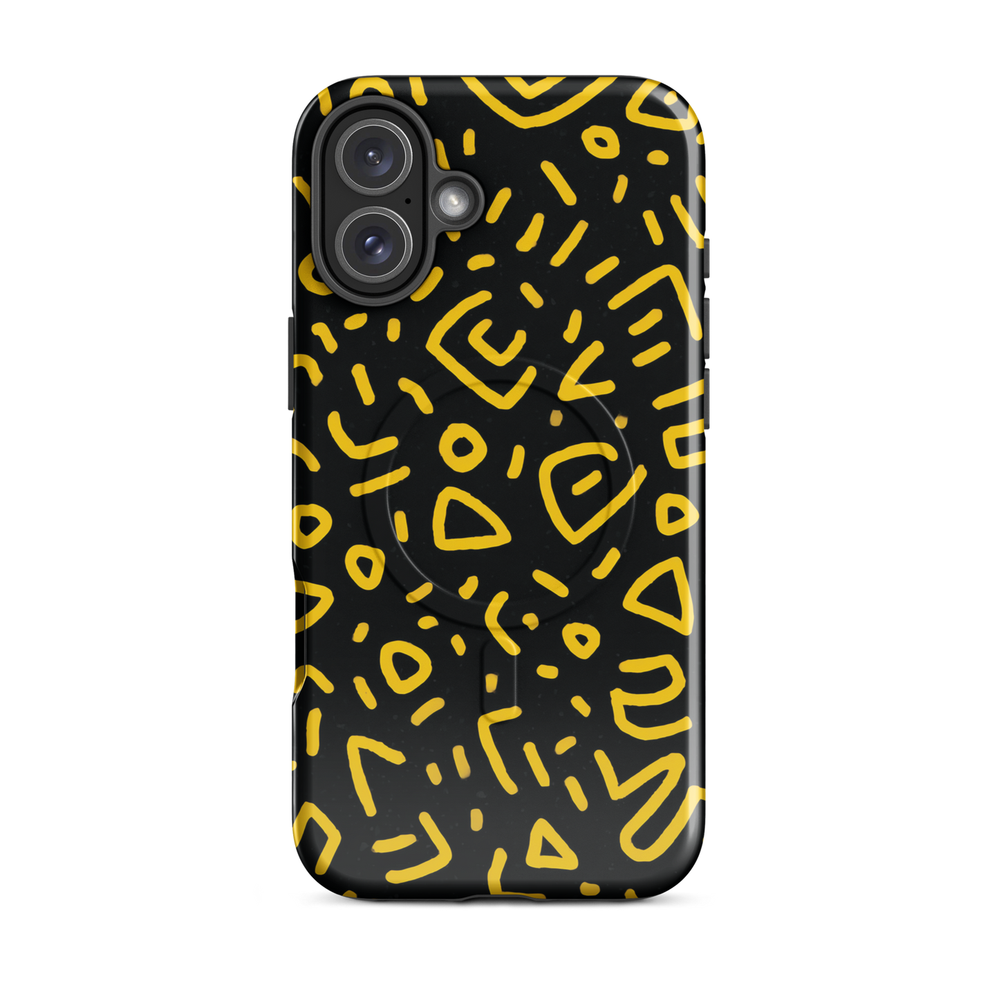 'Retro Scribbles' iPhone 16 Plus MagSafe tough phone case - protective glossy case NZ Australia