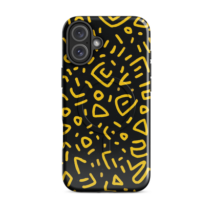 'Retro Scribbles' iPhone 16 Plus MagSafe tough phone case - protective glossy case NZ Australia