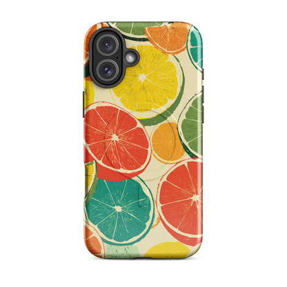 'Citrus Pop' iPhone 16 Plus MagSafe tough phone case - protective glossy case NZ Australia