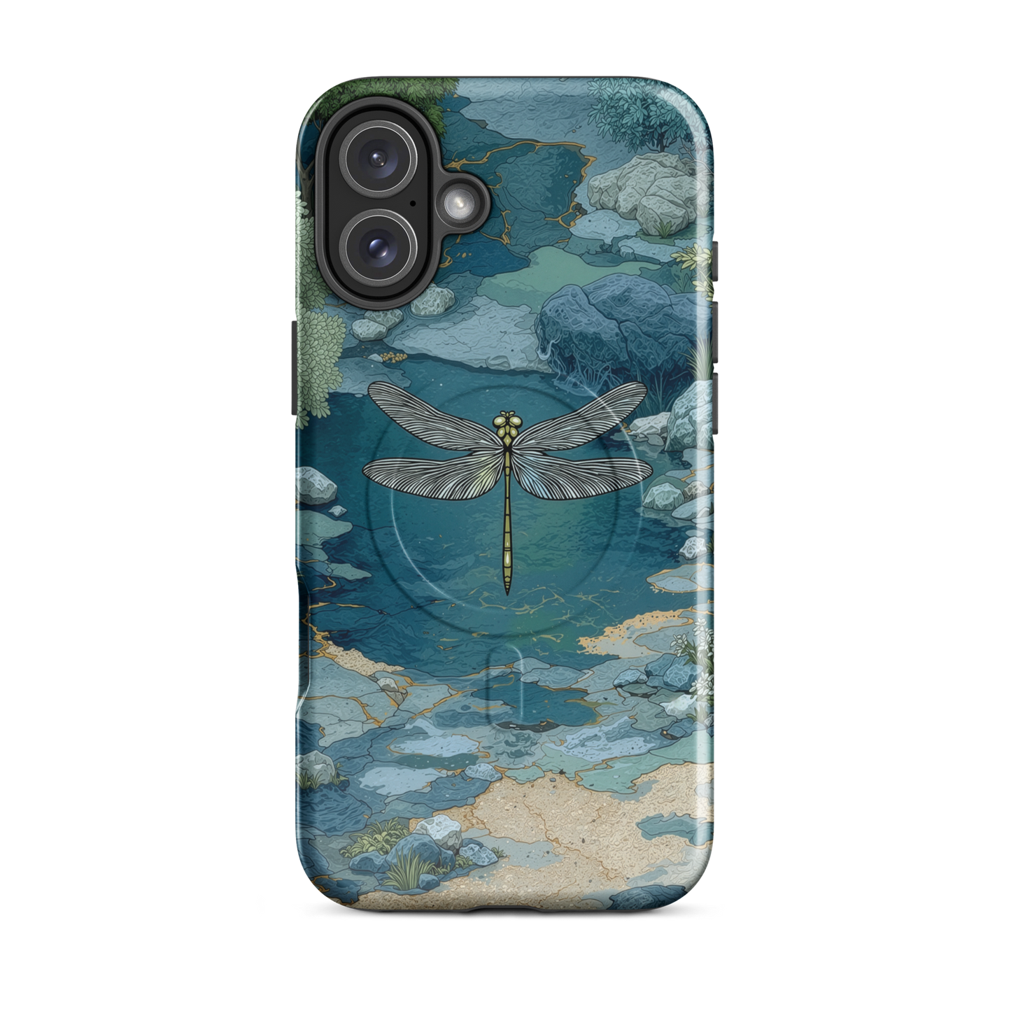 'Dragonfly Glade' iPhone 16 Plus MagSafe tough phone case - protective glossy case NZ Australia