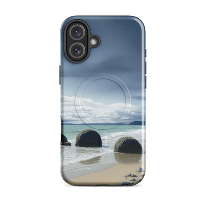 'Moeraki Boulders' iPhone 16 Plus MagSafe tough phone case - protective glossy case NZ Australia
