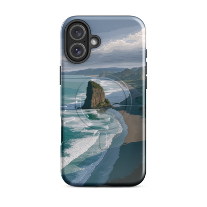 'Piha Beach' iPhone 16 Plus MagSafe tough phone case - protective glossy case NZ Australia