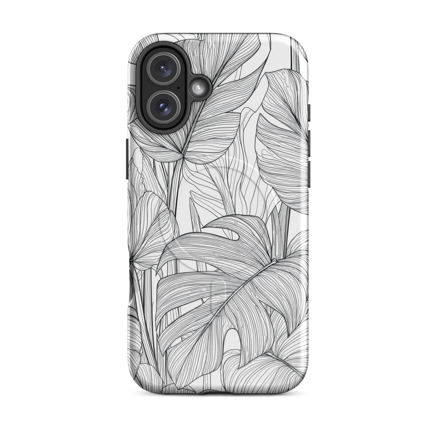 'Tropical Lines' iPhone 16 Plus MagSafe tough phone case - protective glossy case NZ Australia