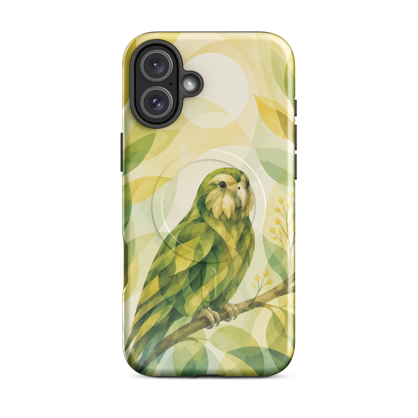 'Kakapo' iPhone 16 Plus MagSafe tough phone case - protective glossy case NZ Australia