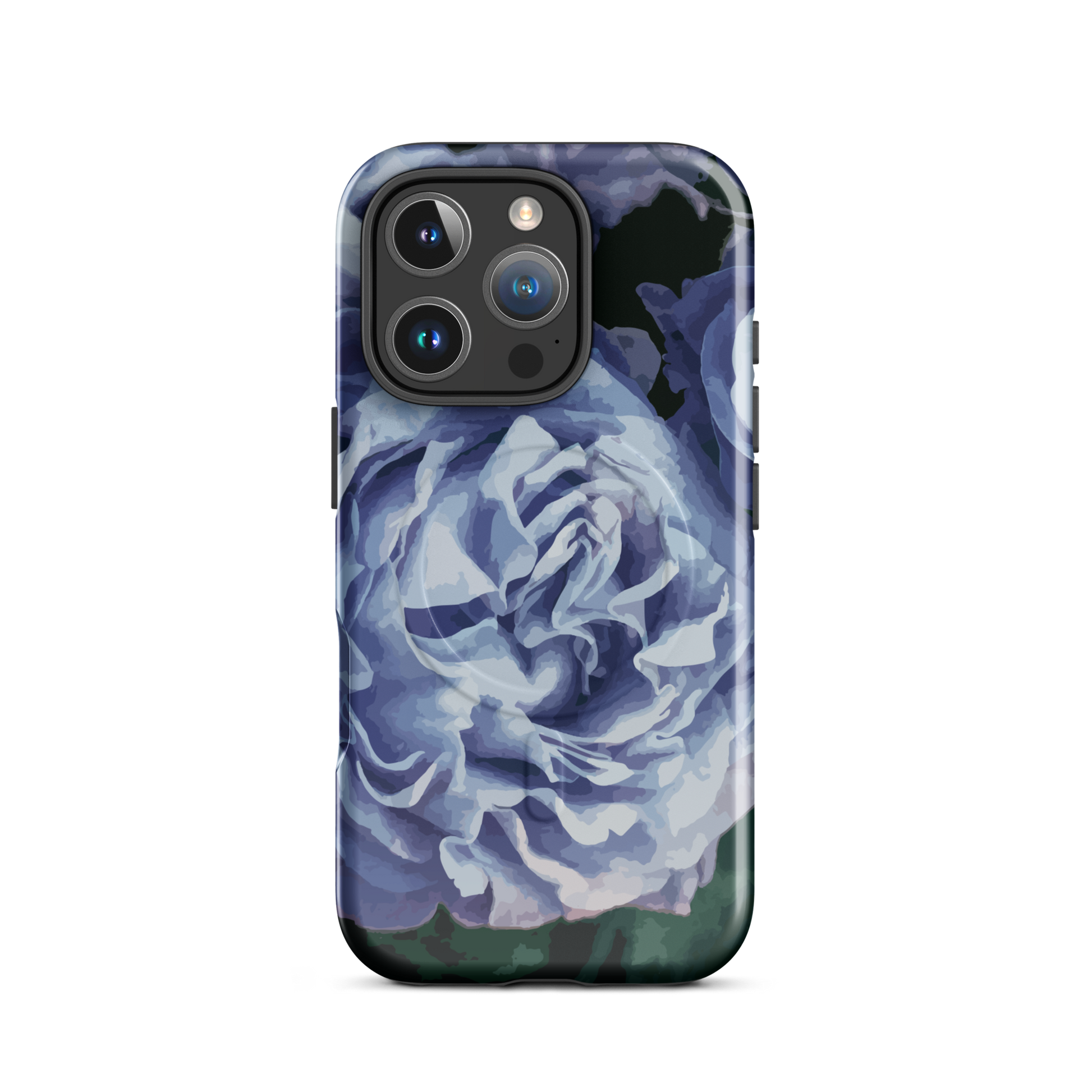 'Blue Rose' iPhone 16 Pro MagSafe tough phone case - protective glossy case NZ Australia