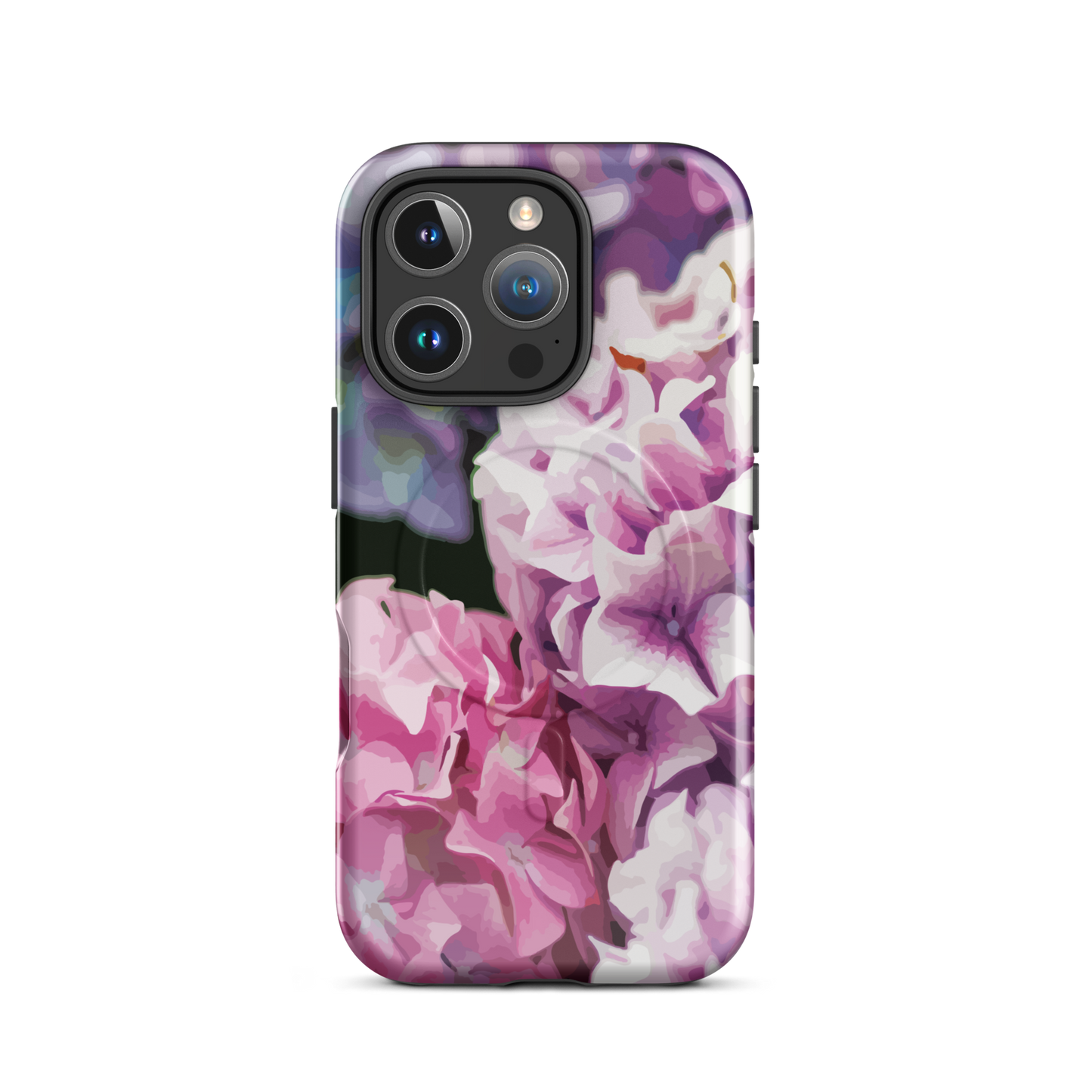 'Hydrangea' iPhone 16 Pro MagSafe tough phone case - protective glossy case NZ Australia