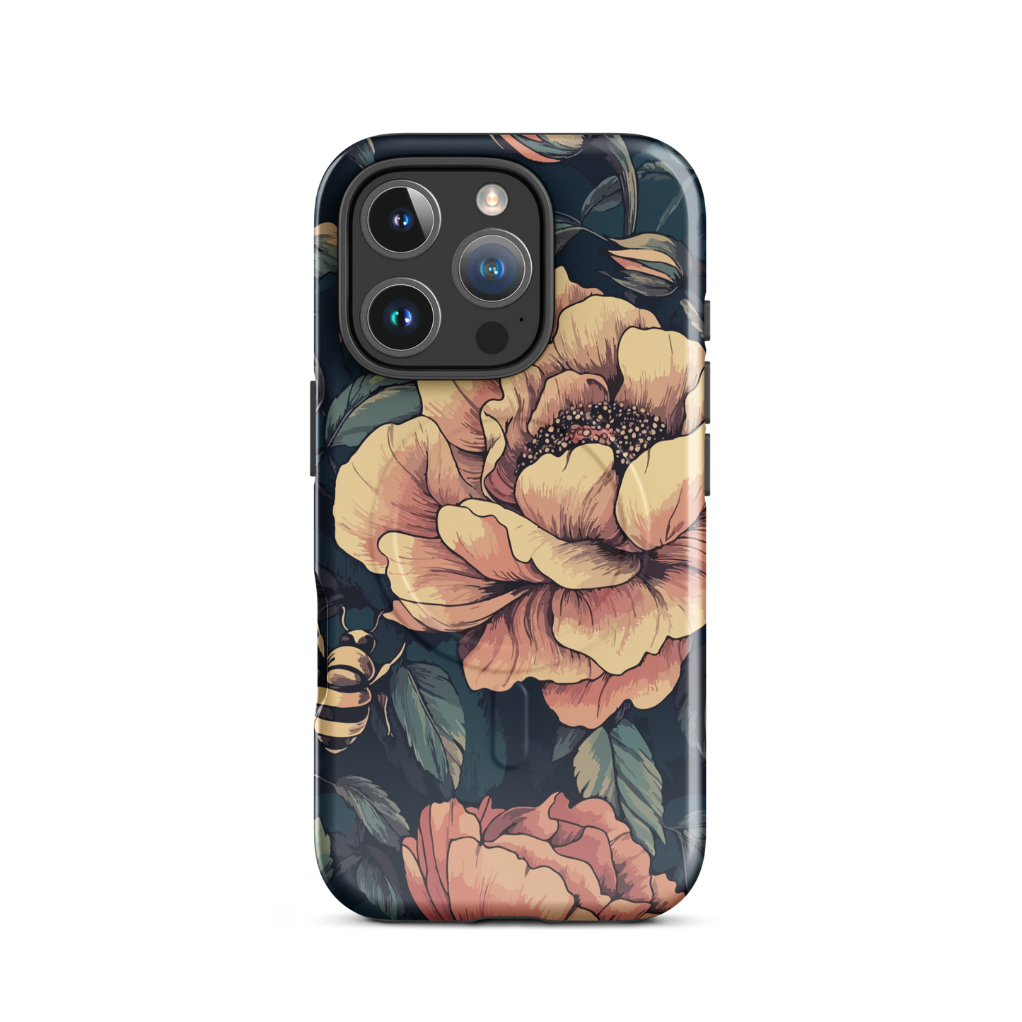 'Vintage Pink Roses' iPhone 16 Pro MagSafe tough phone case - protective glossy case NZ Australia
