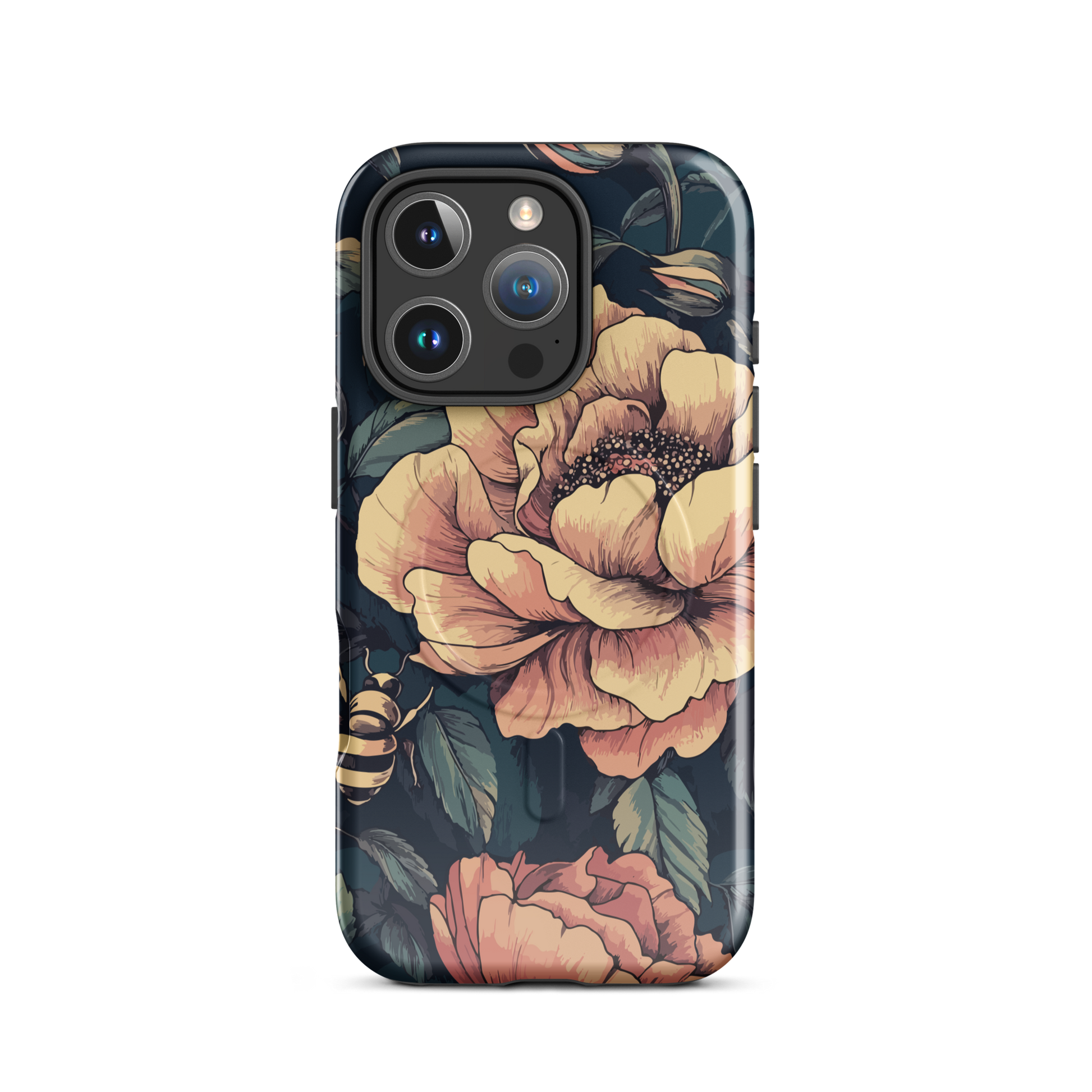 'Vintage Pink Roses' iPhone 16 Pro MagSafe tough phone case - protective glossy case NZ Australia