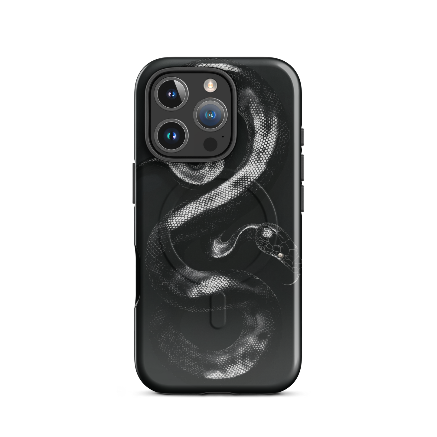 'Black Python' iPhone 16 Pro MagSafe tough phone case - protective glossy case NZ Australia