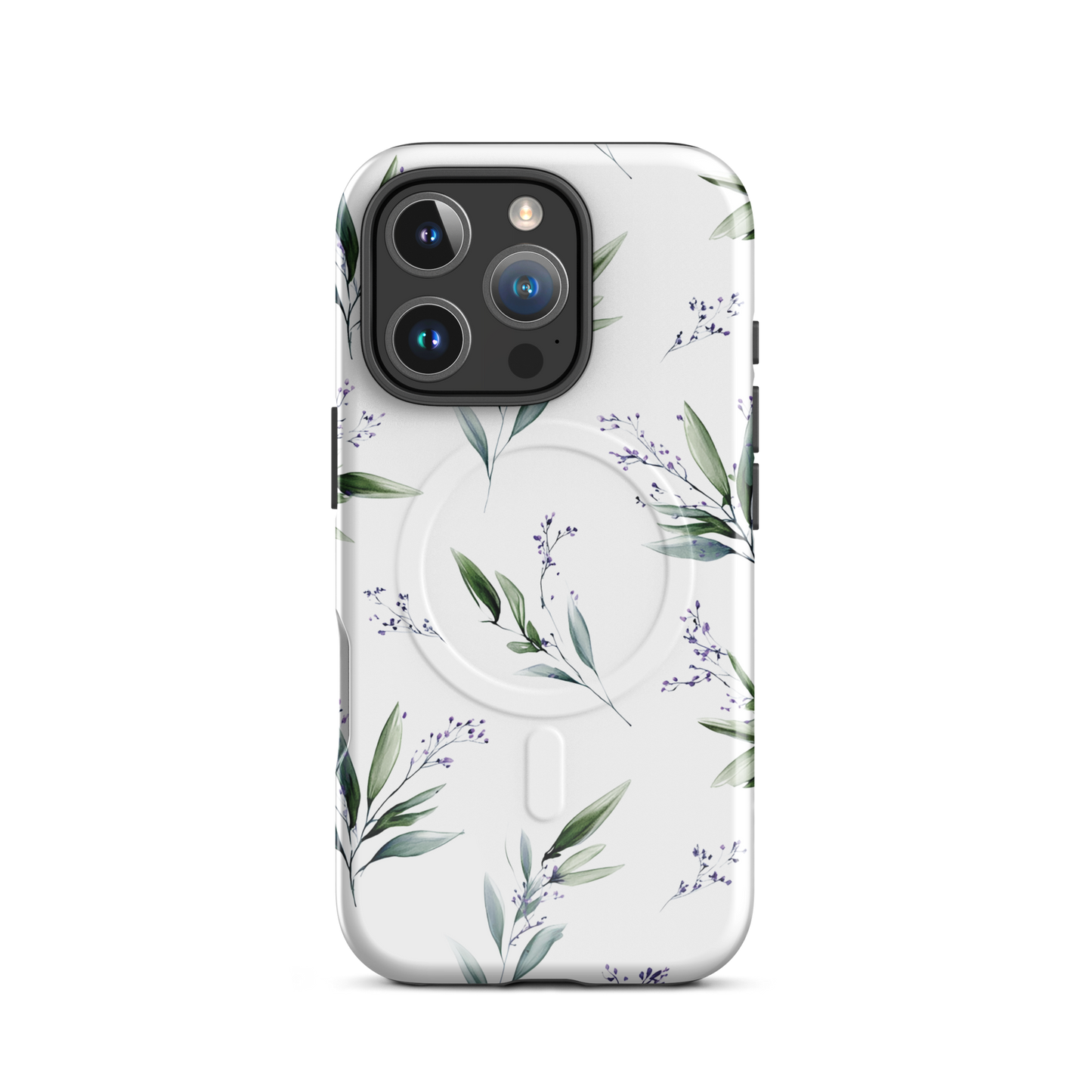 'Botanical Sprigs' iPhone 16 Pro MagSafe tough phone case - protective glossy case NZ Australia
