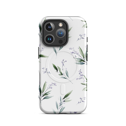 'Botanical Sprigs' iPhone 16 Pro MagSafe tough phone case - protective glossy case NZ Australia