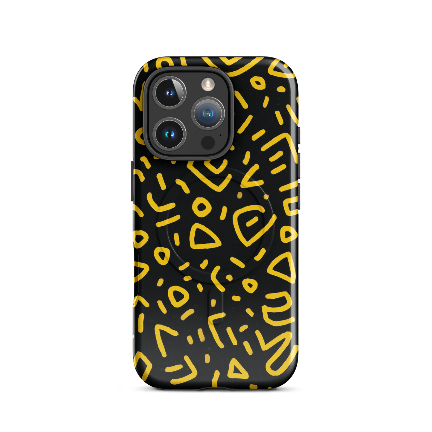 'Retro Scribbles' iPhone 16 Pro MagSafe tough phone case - protective glossy case NZ Australia