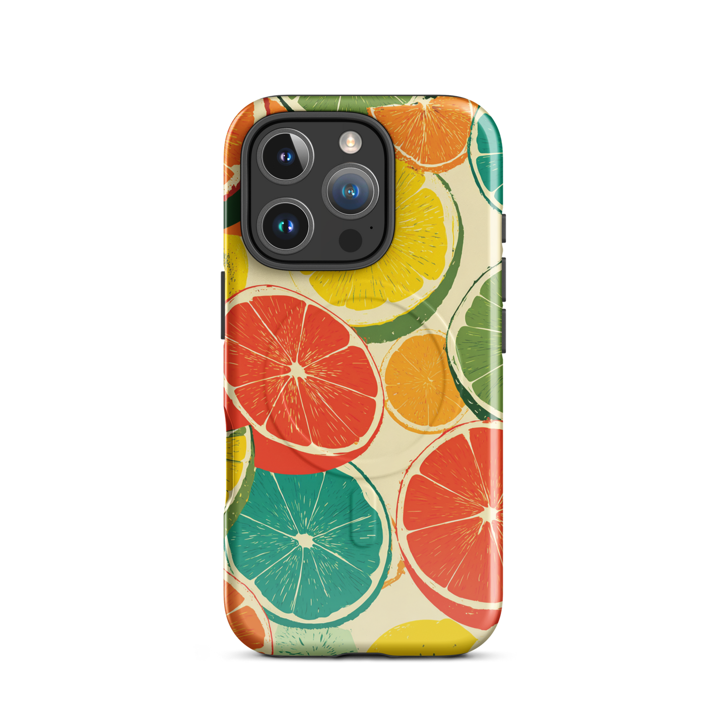 'Citrus Pop' iPhone 16 Pro MagSafe tough phone case - protective glossy case NZ Australia