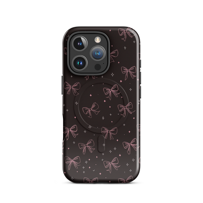 'Midnight Bow' iPhone 16 Pro MagSafe tough phone case - protective glossy case NZ Australia