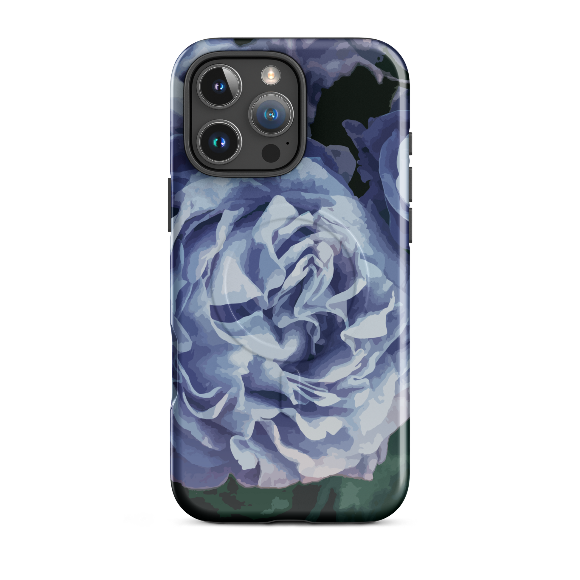 'Blue Rose' iPhone 16 Pro Max MagSafe tough phone case - protective glossy case NZ Australia