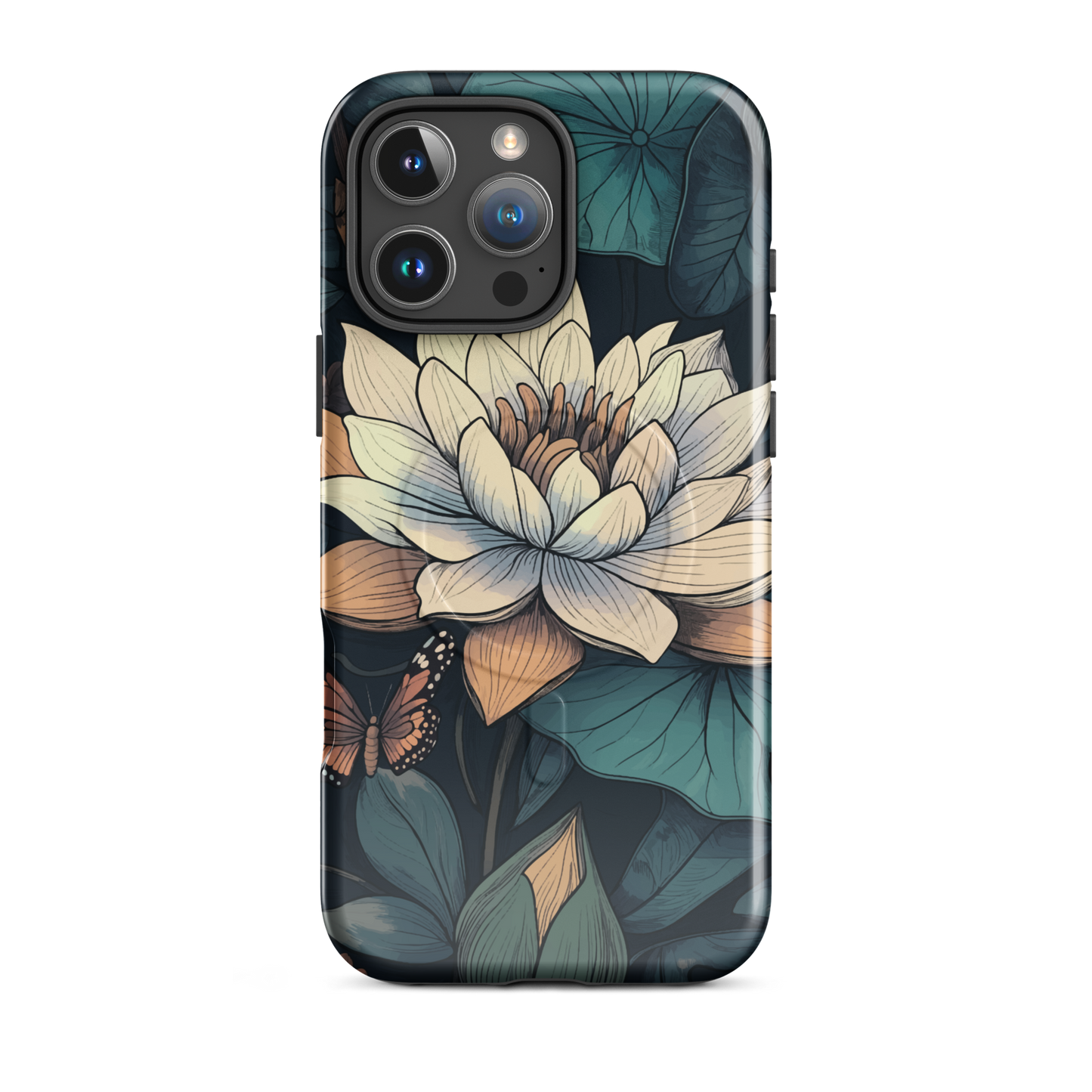 'Water Lily' iPhone 16 Pro Max MagSafe tough phone case - protective glossy case NZ Australia