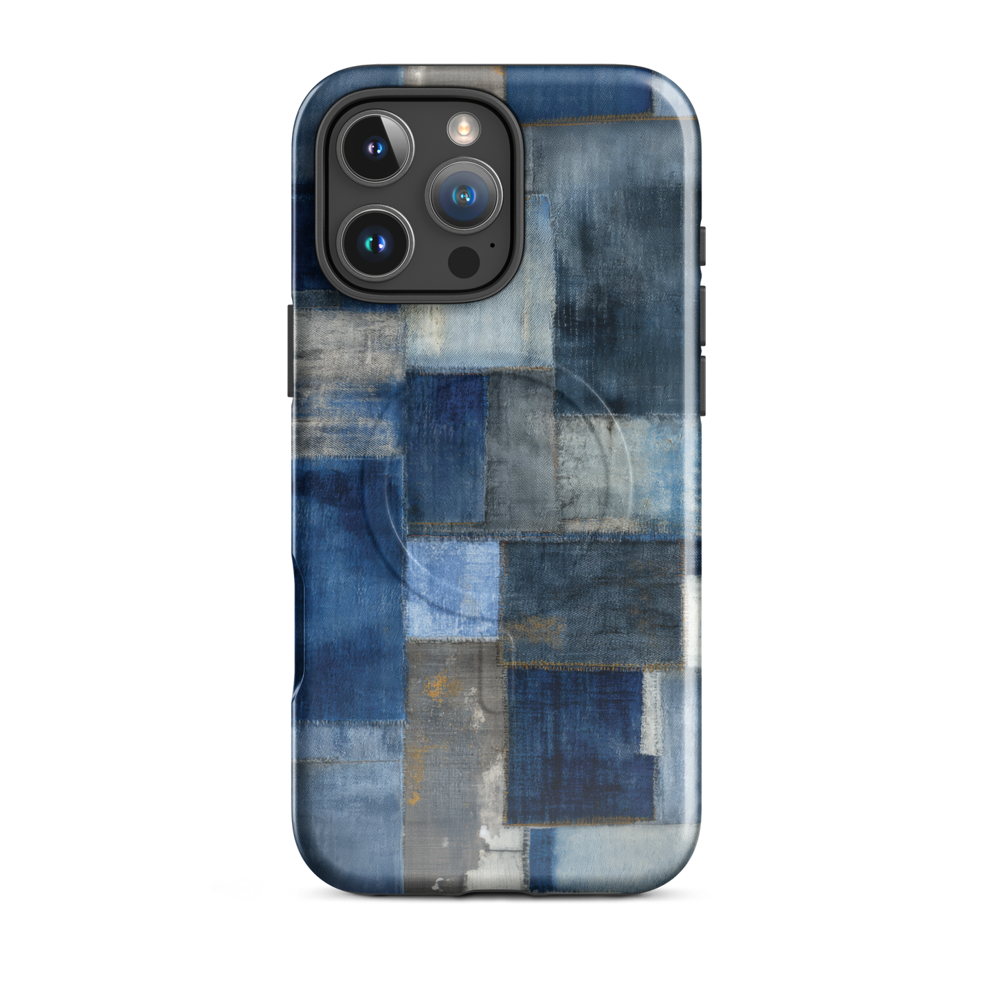 'Indigo Patchwork' iPhone 16 Pro Max MagSafe tough phone case - protective glossy case NZ Australia