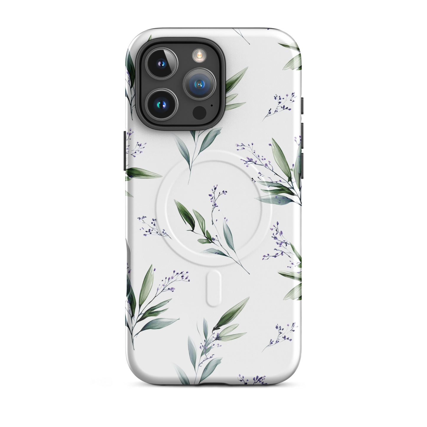 'Botanical Sprigs' iPhone 16 Pro Max MagSafe tough phone case - protective glossy case NZ Australia