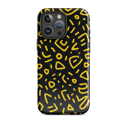 'Retro Scribbles' iPhone 16 Pro Max MagSafe tough phone case - protective glossy case NZ Australia