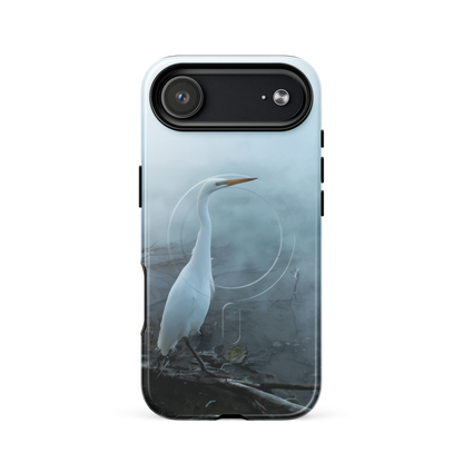 'White Heron in the Mist' iPhone 17 Air MagSafe tough phone case - protective glossy case NZ Australia