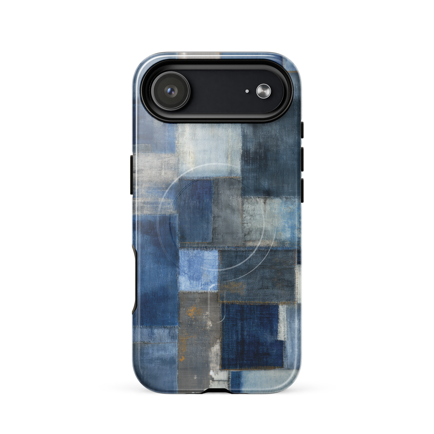 'Indigo Patchwork' iPhone 17 Air MagSafe tough phone case - protective glossy case NZ Australia