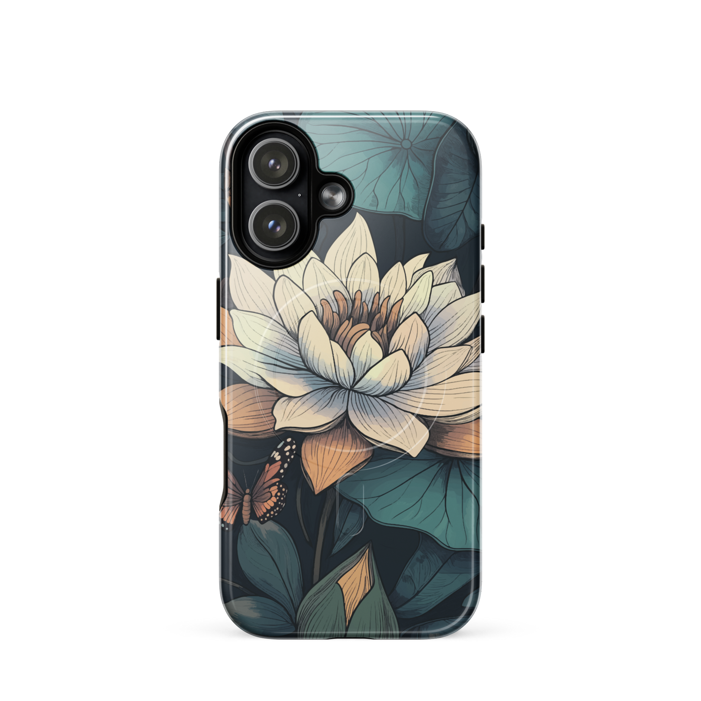 'Water Lily' iPhone 17 MagSafe tough phone case - protective glossy case NZ Australia