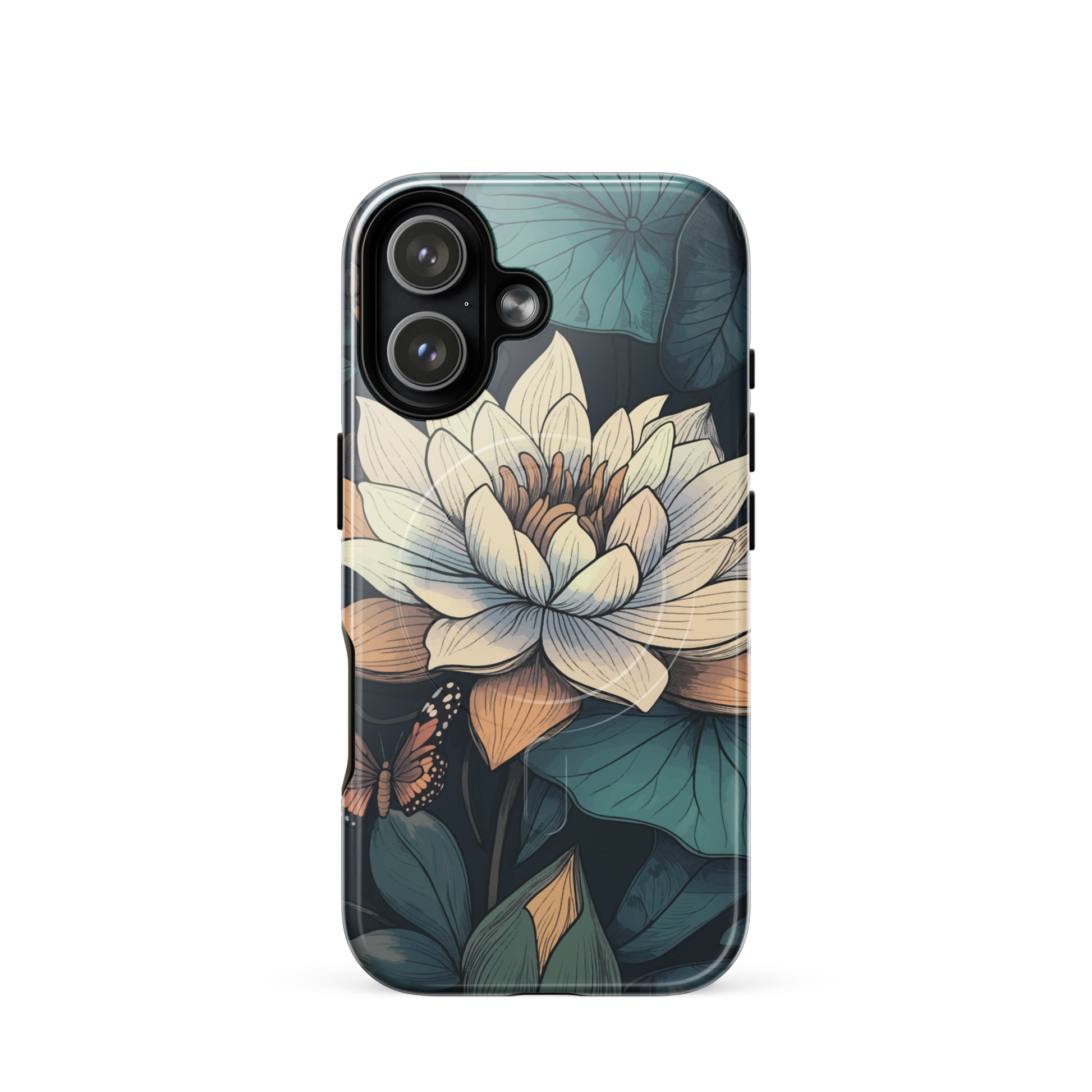 'Water Lily' iPhone 17 MagSafe tough phone case - protective glossy case NZ Australia
