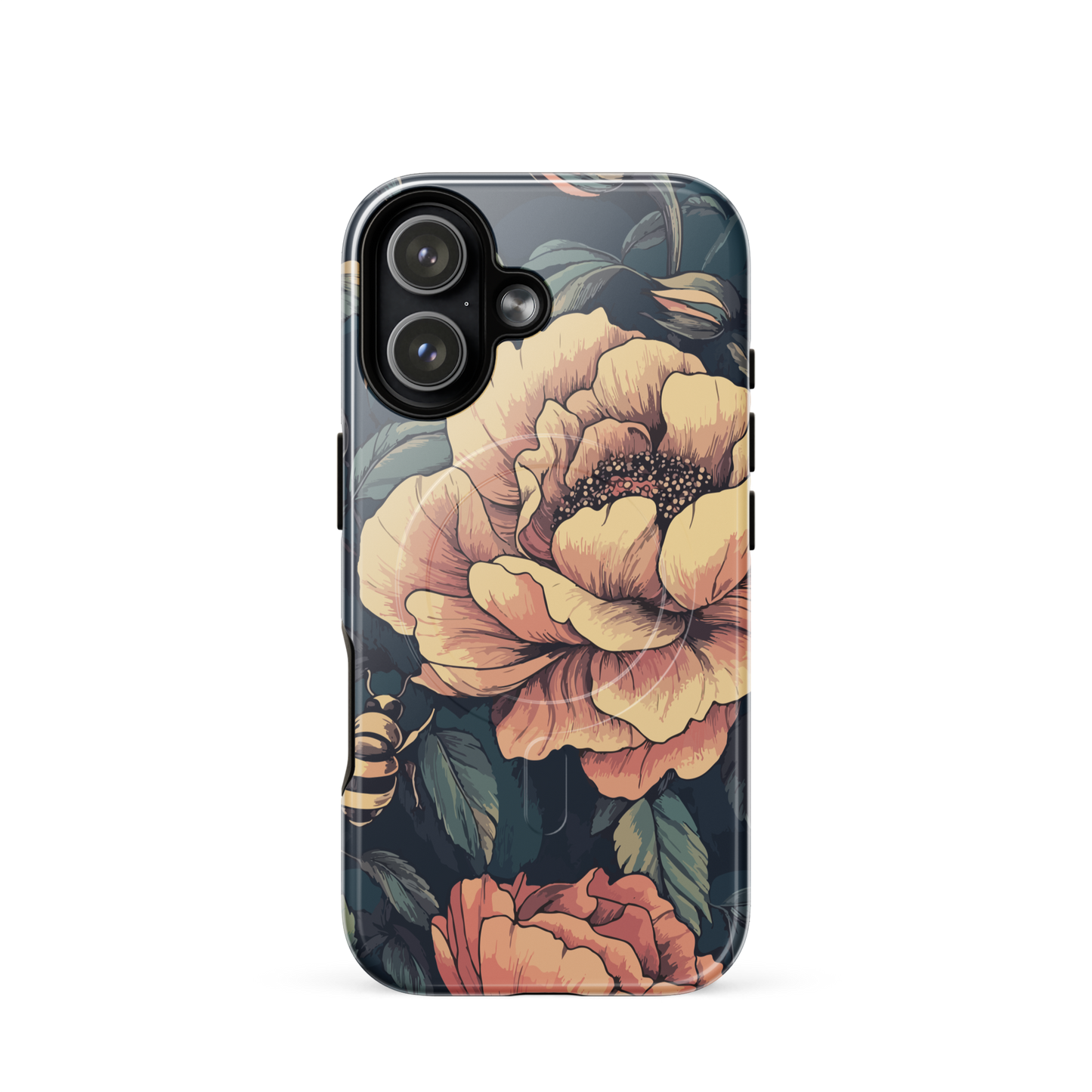'Vintage Pink Roses' iPhone 17 MagSafe tough phone case - protective glossy case NZ Australia