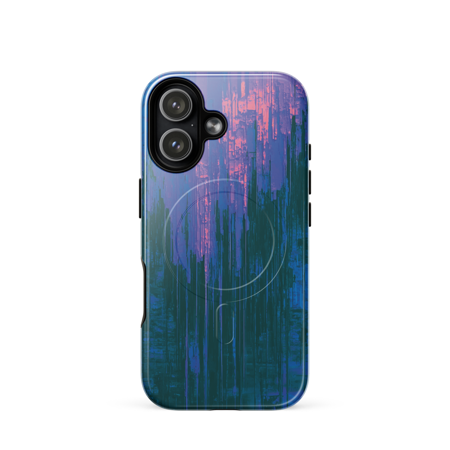'Digital Glitch' iPhone 17 MagSafe tough phone case - protective glossy case NZ Australia