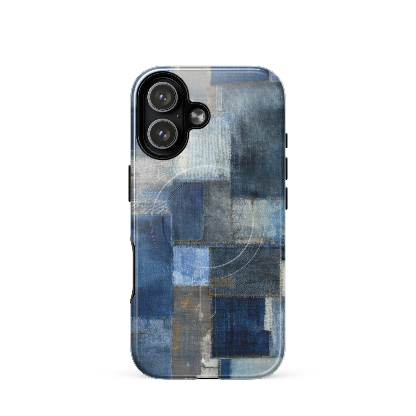 'Indigo Patchwork' iPhone 17 MagSafe tough phone case - protective glossy case NZ Australia