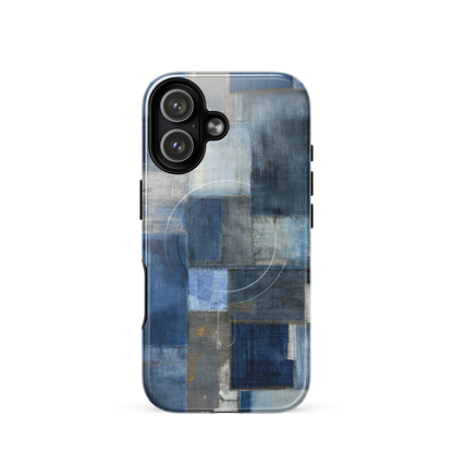 'Indigo Patchwork' iPhone 17 MagSafe tough phone case - protective glossy case NZ Australia