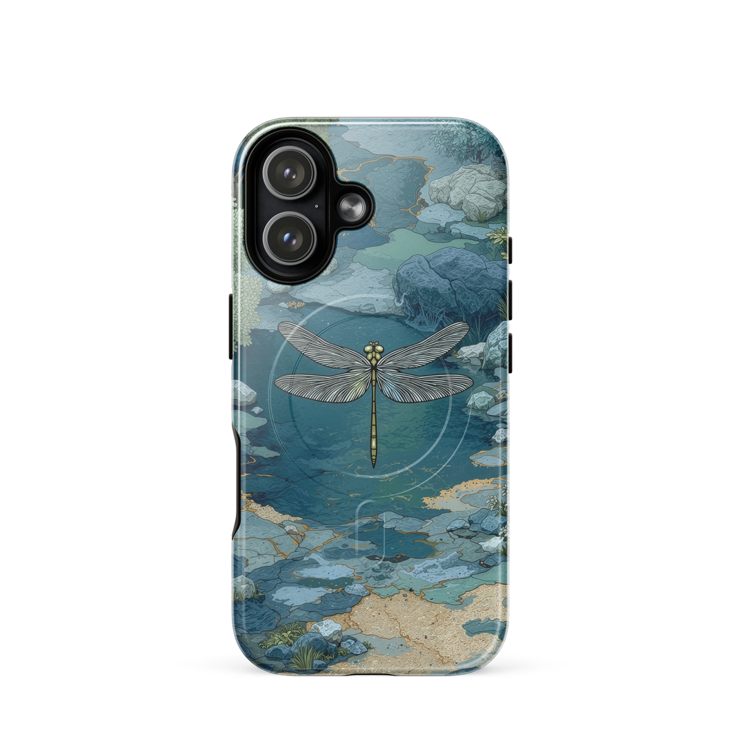 'Dragonfly Glade' iPhone 17 MagSafe tough phone case - protective glossy case NZ Australia