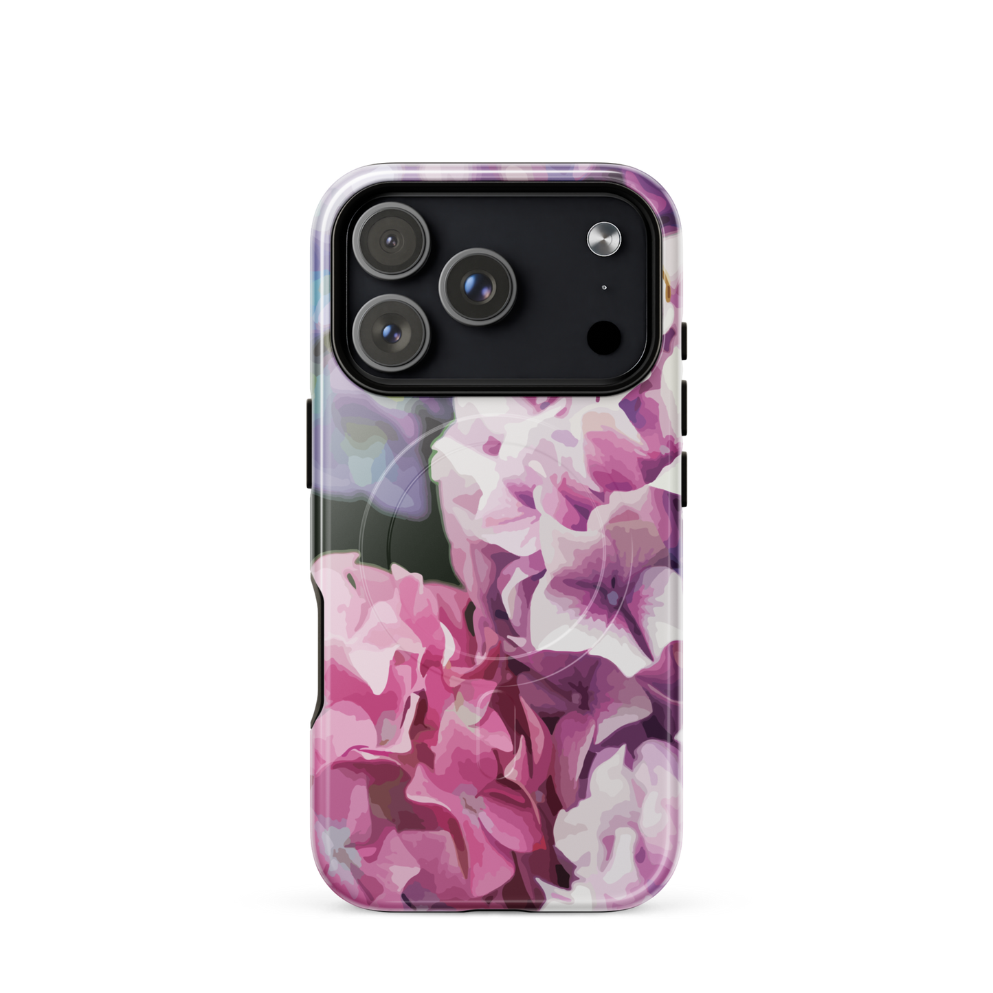 'Hydrangea' iPhone 17 Pro MagSafe tough phone case - protective glossy case NZ Australia