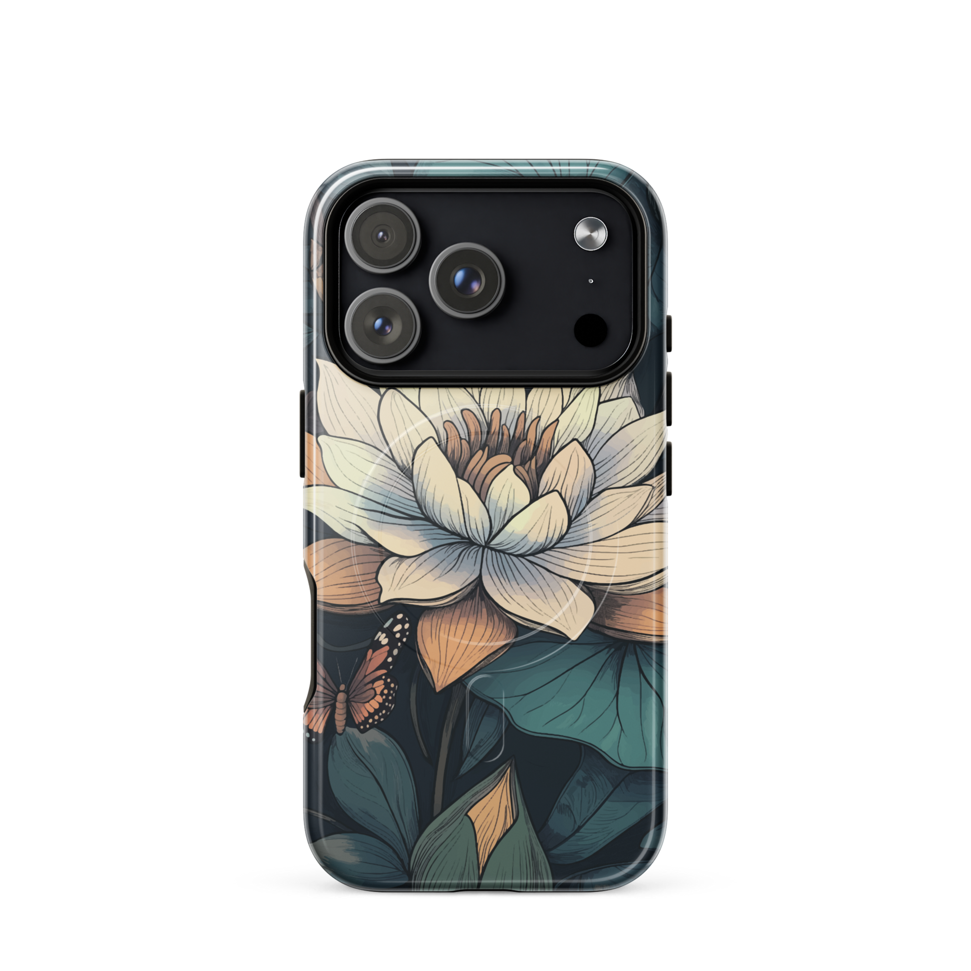 'Water Lily' iPhone 17 Pro MagSafe tough phone case - protective glossy case NZ Australia