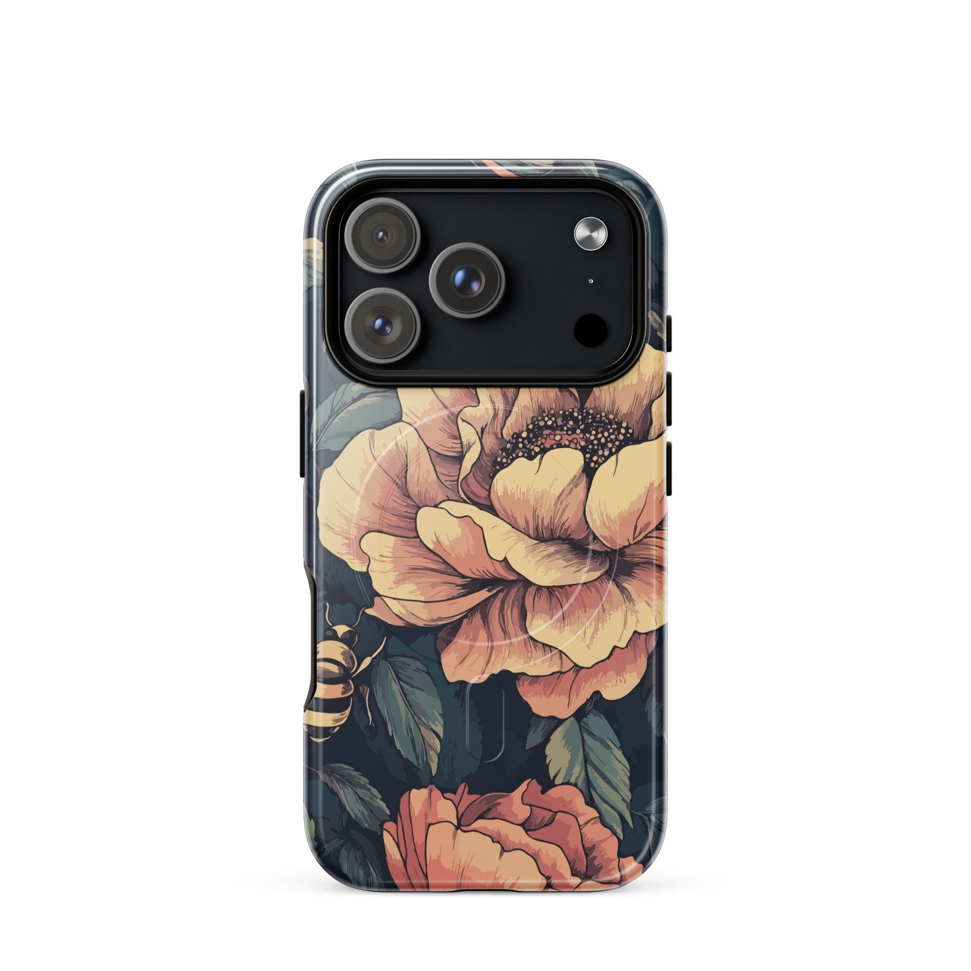 'Vintage Pink Roses' iPhone 17 Pro MagSafe tough phone case - protective glossy case NZ Australia