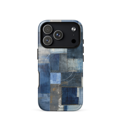 'Indigo Patchwork' iPhone 17 Pro MagSafe tough phone case - protective glossy case NZ Australia