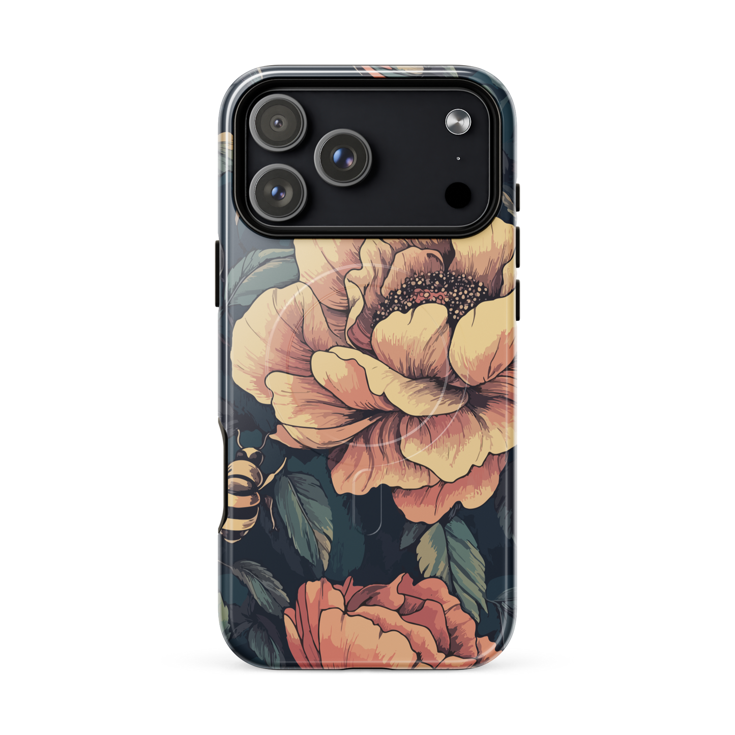 'Vintage Pink Roses' iPhone 17 Pro Max MagSafe tough phone case - protective glossy case NZ Australia