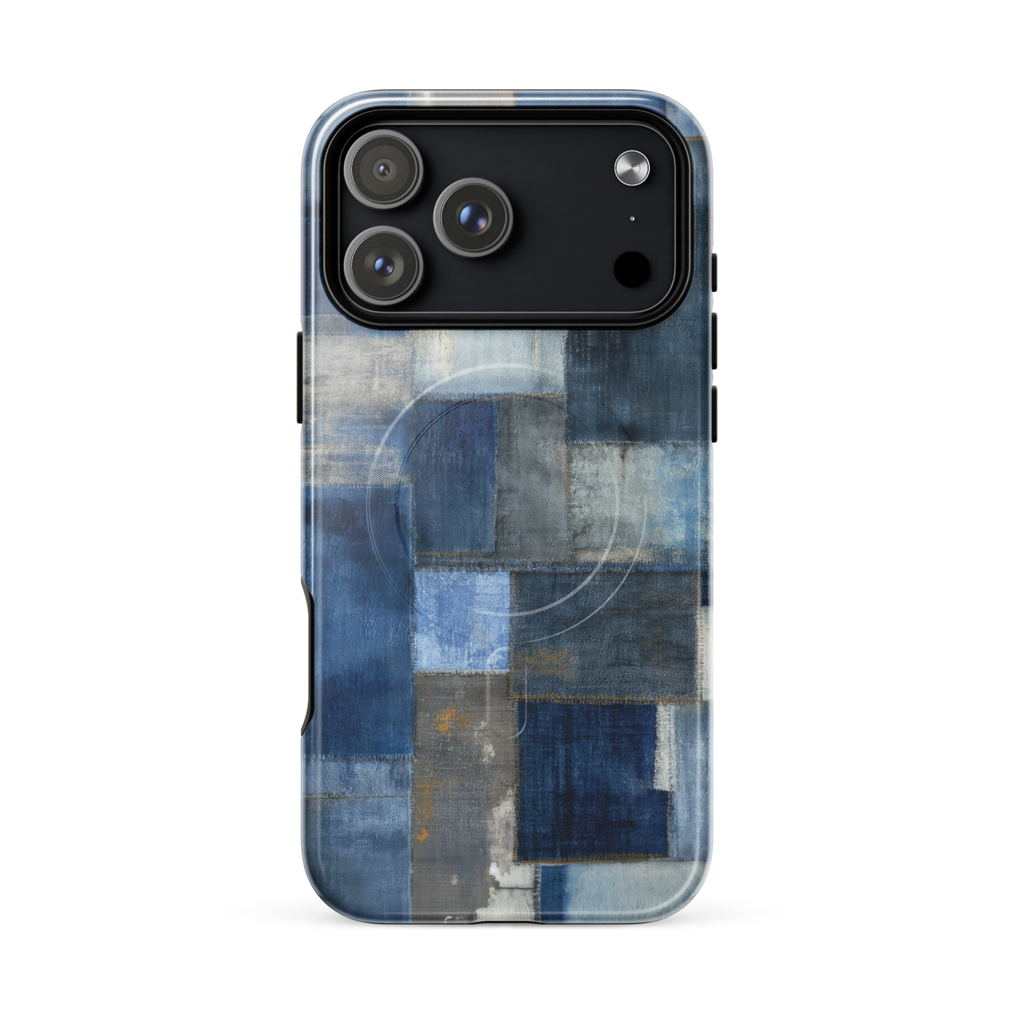 'Indigo Patchwork' iPhone 17 Pro Max MagSafe tough phone case - protective glossy case NZ Australia
