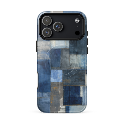 'Indigo Patchwork' iPhone 17 Pro Max MagSafe tough phone case - protective glossy case NZ Australia