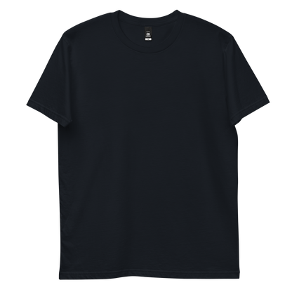 'Carried by a gentle wind' back print tee in navy, plain front view mockup