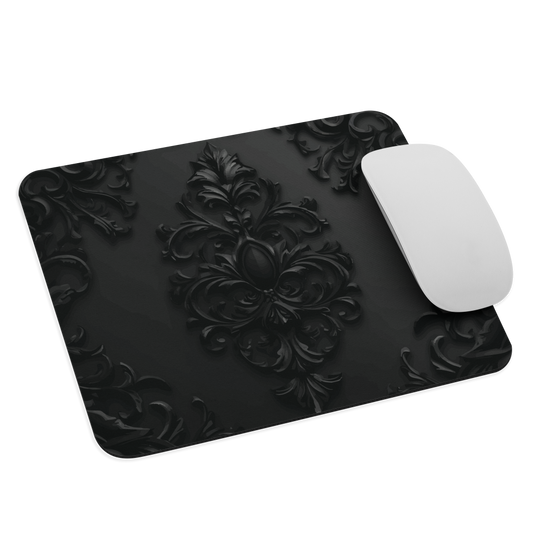 Black embossed obsidian mouse pad with gothic baroque pattern.