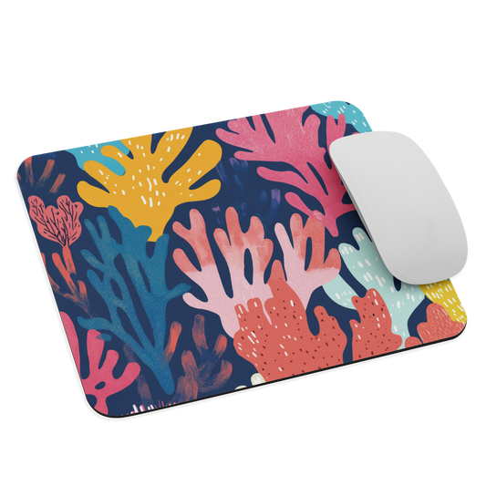 Colourful coral reef mouse pad design in pink, blue and yellow by NZ artist Ben Hart