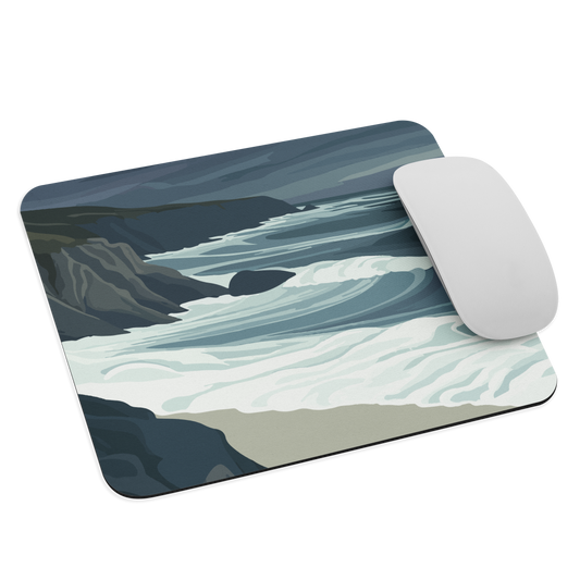Mouse pad featuring moody Cape Kidnappers coastline with crashing waves and dark skies