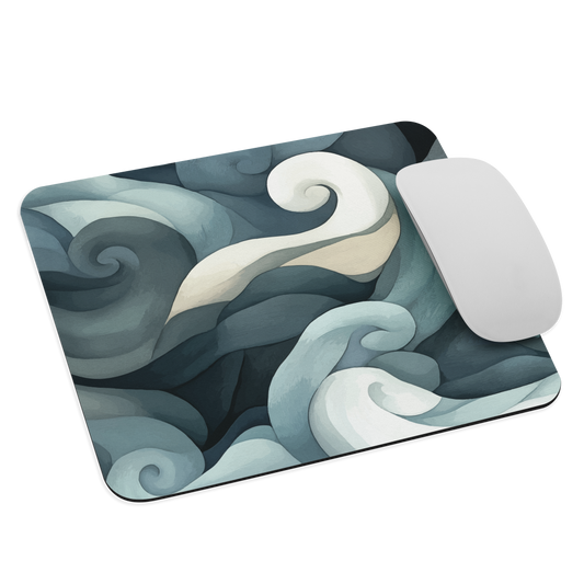 Mouse pad with abstract swirling ocean waves in blue and cream
