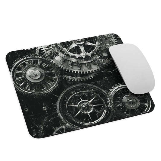 'Clockwork' mouse pad, a stunning fusion of gears, cogs, and vintage industrial charm.