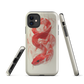 Phone case with red snake design on a cream background, coiled in smoky detail. Bold artwork by NZ designer Ben Hart.