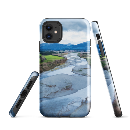Waiohine phone case featuring artwork of New Zealand’s braided riverbed landscape in the Wairarapa.