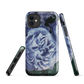 Designer phone case with a bold blue rose artwork and glossy finish.