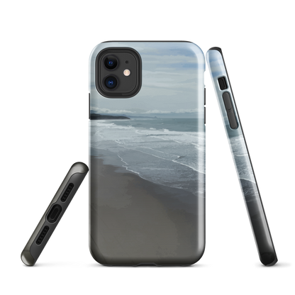 Phone case with a scenic photo of Riversdale Beach and ocean waves.
